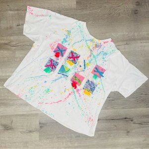 Vintage fresh ideas paint splatter rainbow pastel t shirt w/  bows 90s 22w